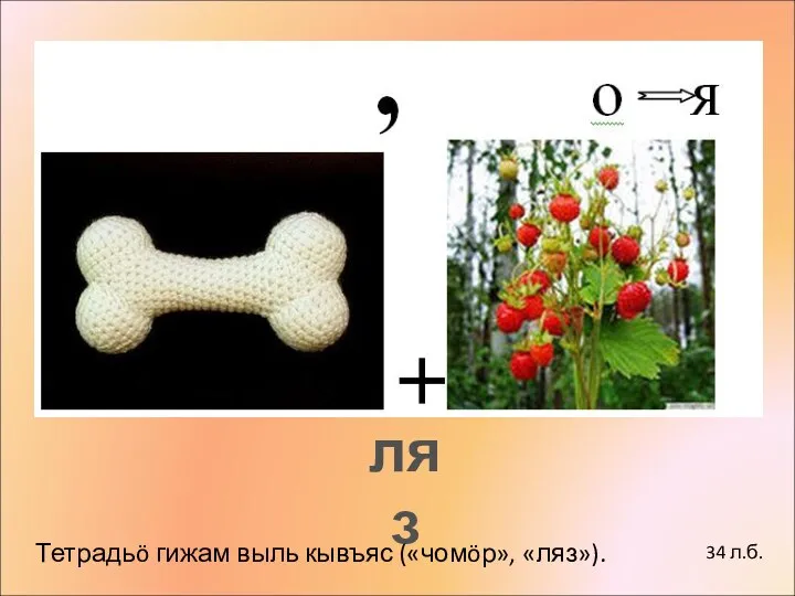 ляз 34 л.б. Тетрадьö гижам выль кывъяс («чомöр», «ляз»).