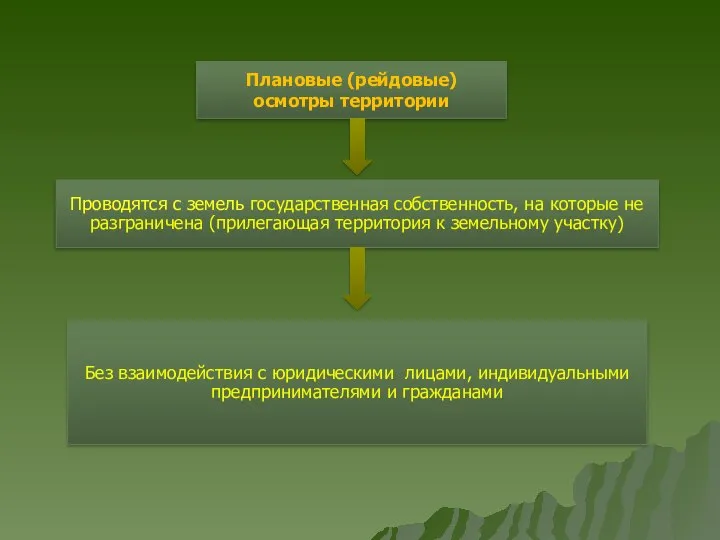 Плановые (рейдовые) осмотры территории Проводятся с земель государственная собственность, на которые не