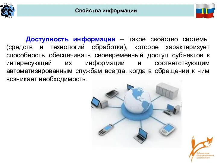 11 Свойства информации Доступность информации – такое свойство системы (средств и технологий