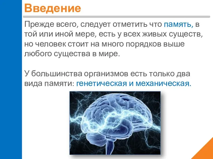 Введение Прежде всего, следует отметить что память, в той или иной мере,