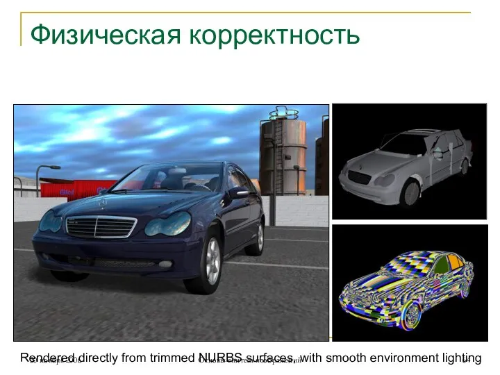 Физическая корректность Rendered directly from trimmed NURBS surfaces, with smooth environment lighting