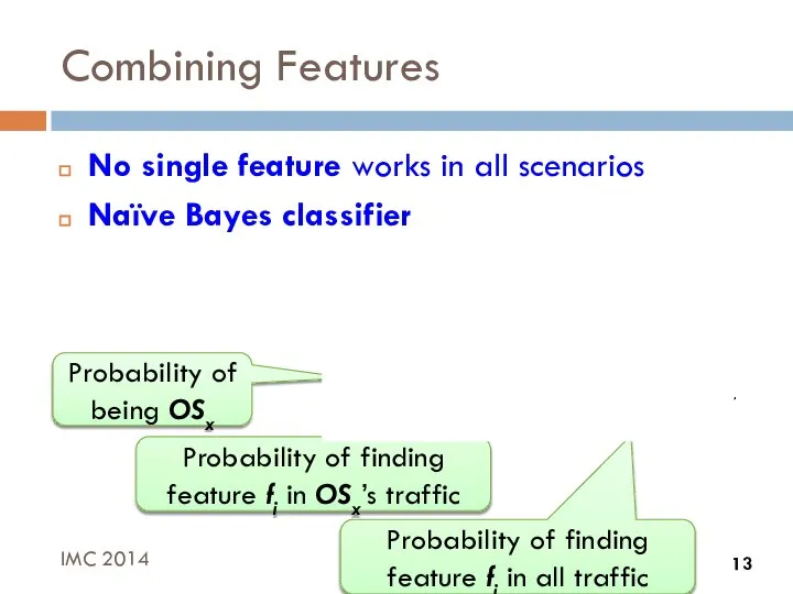 Probability of finding feature fi in all traffic Probability of finding feature