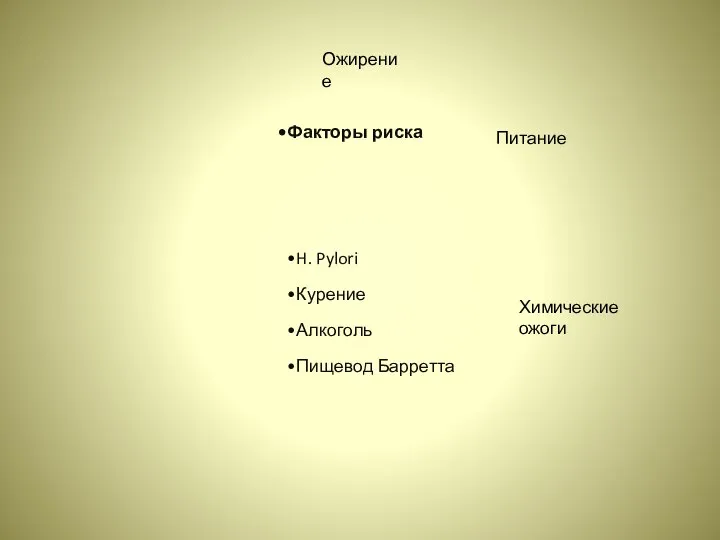 Факторы риска H. Pylori Курение Алкоголь Пищевод Барретта Питание Ожирение Химические ожоги