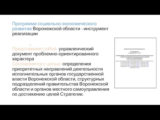 Программа социально-экономического развития Воронежской области - инструмент реализации Стратегии социально-экономического развития Воронежской