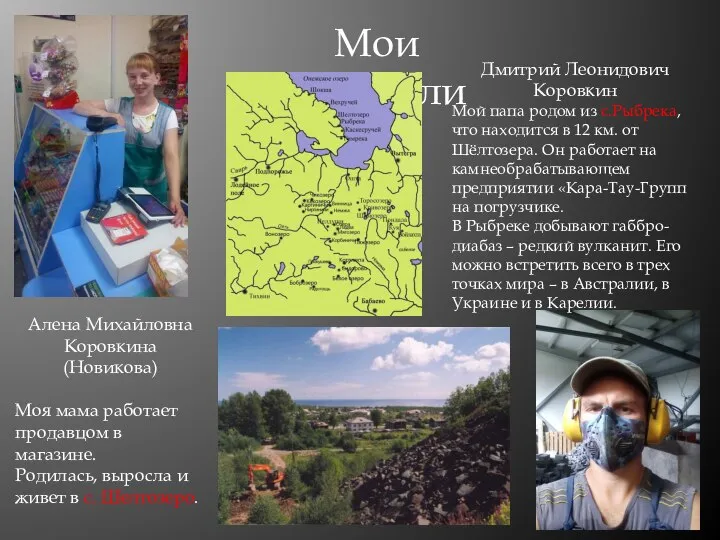 Алена Михайловна Коровкина (Новикова) Моя мама работает продавцом в магазине. Родилась, выросла