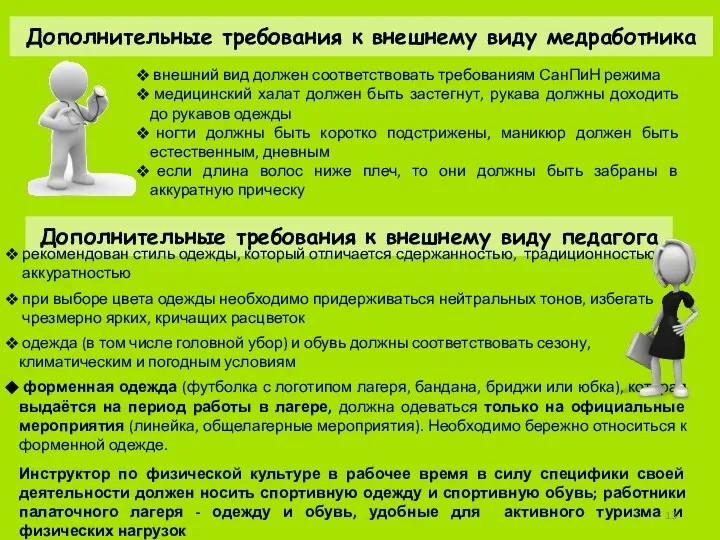 Дополнительные требования к внешнему виду медработника внешний вид должен соответствовать требованиям СанПиН