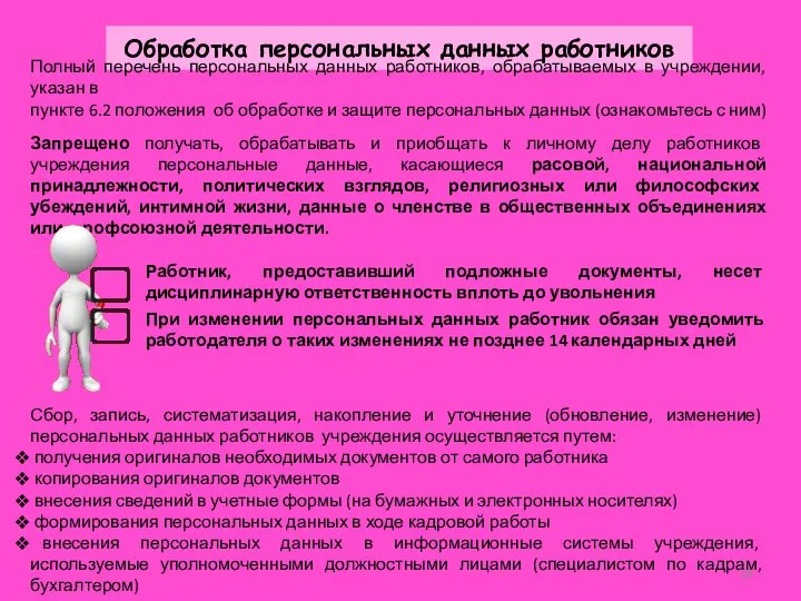 Обработка персональных данных работников Полный перечень персональных данных работников, обрабатываемых в учреждении,