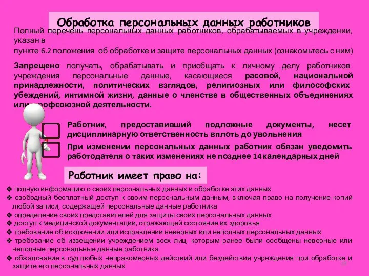 Обработка персональных данных работников Полный перечень персональных данных работников, обрабатываемых в учреждении,