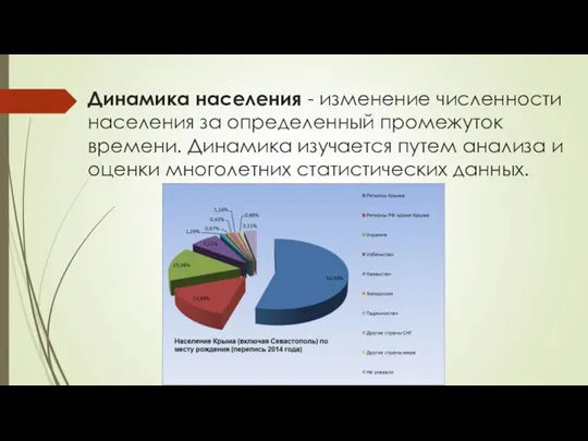 Динамика населения - изменение численности населения за определенный промежуток времени. Динамика изучается