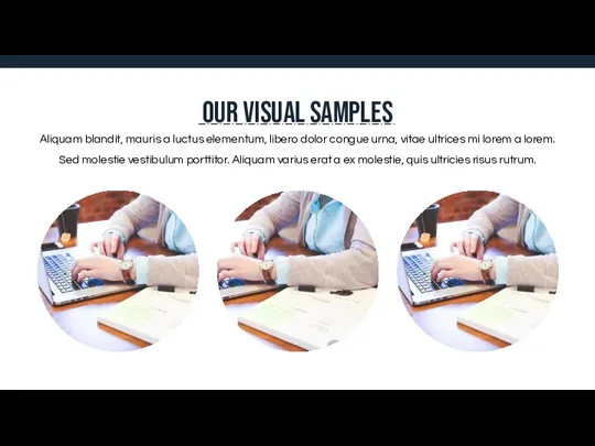 OUR VISUAL SAMPLES Aliquam blandit, mauris a luctus elementum, libero dolor congue