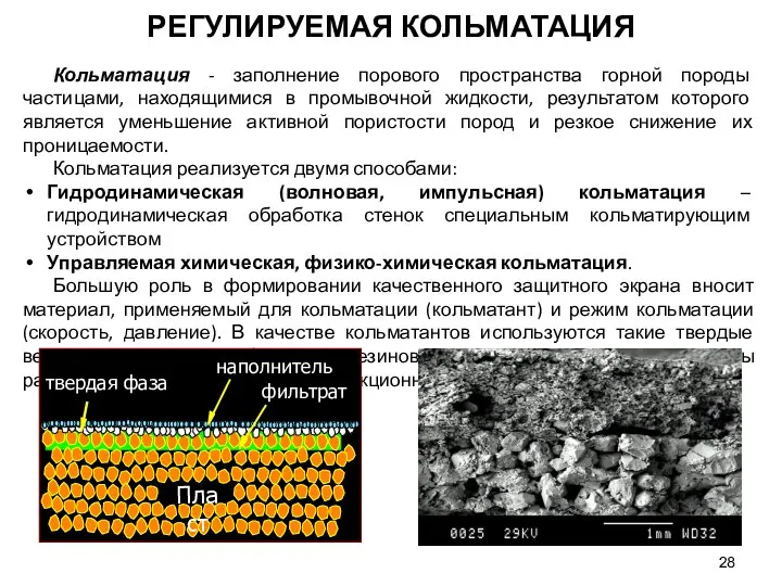 Кольматация - заполнение порового пространства горной породы частицами, находящимися в промывочной жидкости,