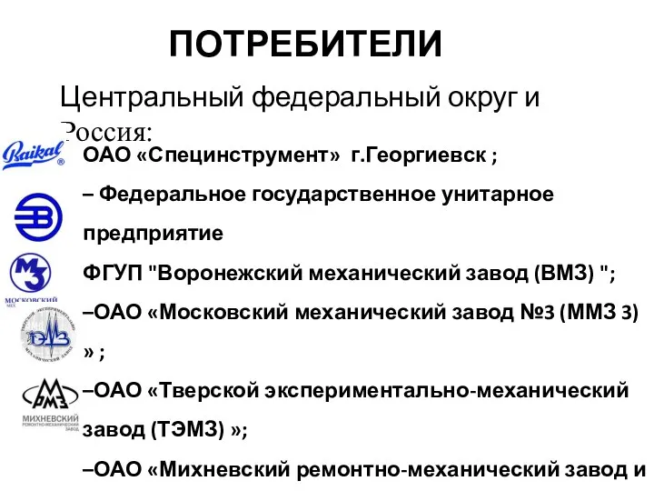 ОАО «Специнструмент» г.Георгиевск ; – Федеральное государственное унитарное предприятие ФГУП "Воронежский механический