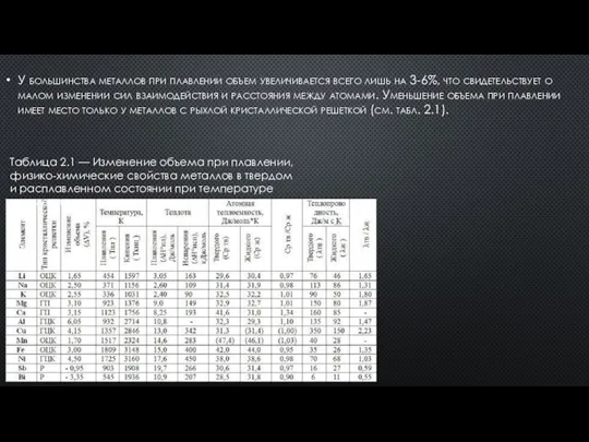 У большинства металлов при плавлении объем увеличивается всего лишь на 3-6%, что