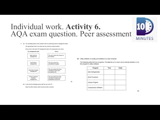 Individual work. Activity 6. AQA exam question. Peer assessment