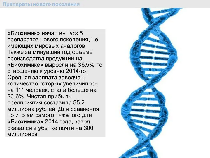 Препараты нового поколения «Биохимик» начал выпуск 5 препаратов нового поколения, не имеющих