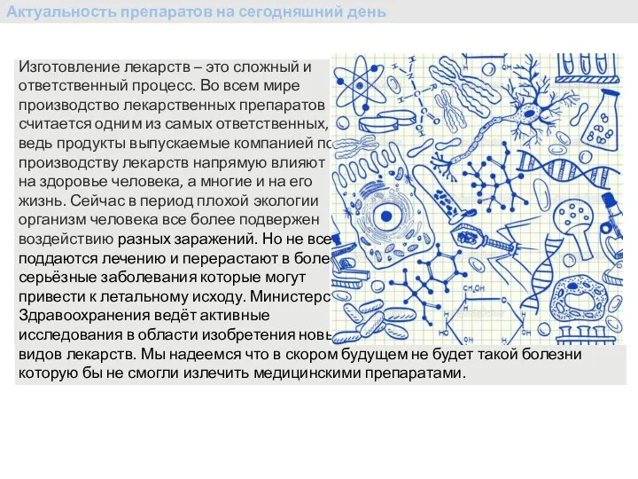 Актуальность препаратов на сегодняшний день Изготовление лекарств – это сложный и ответственный