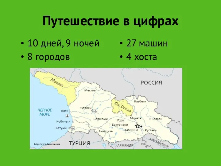 Путешествие в цифрах 27 машин 4 хоста 10 дней, 9 ночей 8 городов