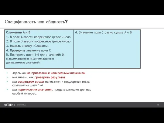 Специфичность или общность? Здесь мы не привязаны к конкретным значениям. Мы знаем,