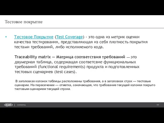 Тестовое покрытие Тестовое Покрытие (Test Coverage) - это одна из метрик оценки