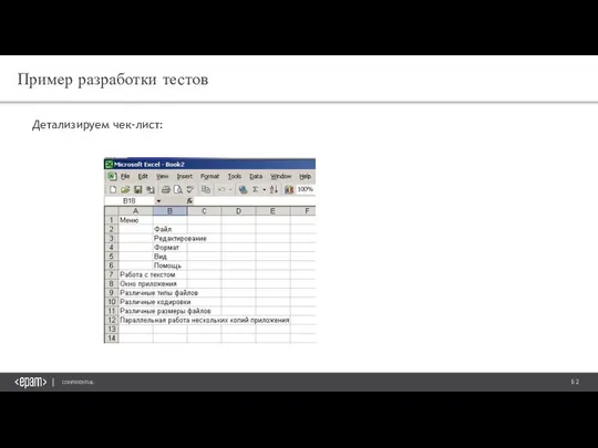 Пример разработки тестов Детализируем чек-лист: