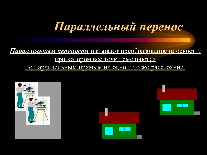 Параллельный перенос Параллельным переносом называют преобразование плоскости, при котором все точки смещаются