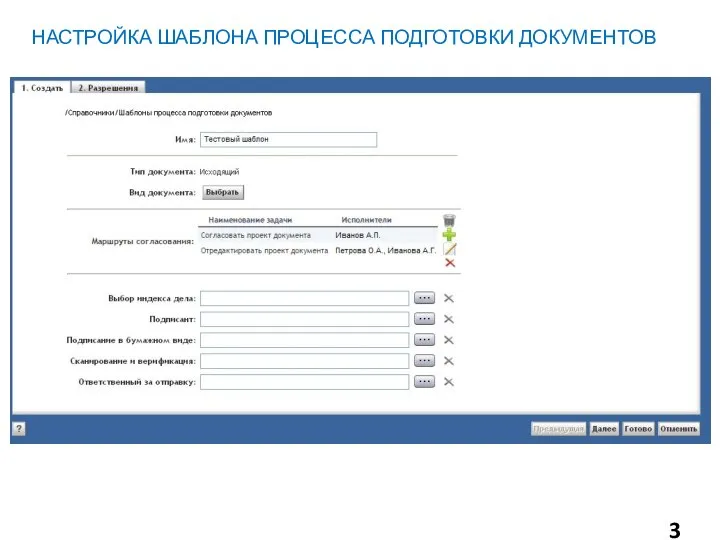 НАСТРОЙКА ШАБЛОНА ПРОЦЕССА ПОДГОТОВКИ ДОКУМЕНТОВ
