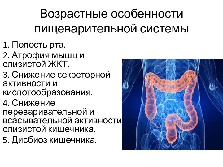 Возрастные особенности пищеварительной системы 1. Полость рта. 2. Атрофия мышц и слизистой
