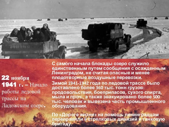 22 ноября 1941 г. – Начало работы ледовой трассы на Ладожском озере.