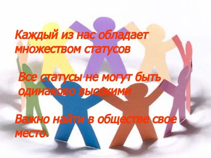 Каждый из нас обладает множеством статусов Все статусы не могут быть одинаково