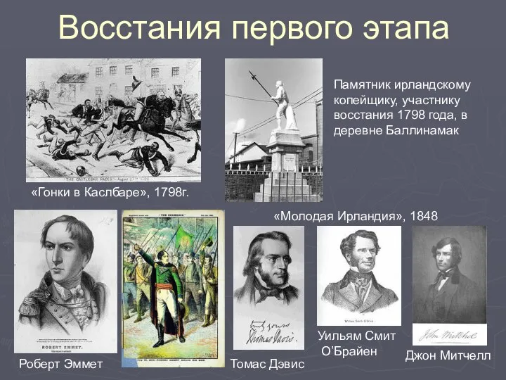 Восстания первого этапа «Гонки в Каслбаре», 1798г. Памятник ирландскому копейщику, участнику восстания