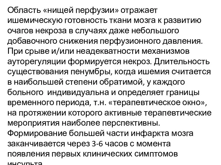 Область «нищей перфузии» отражает ишемическую готовность ткани мозга к развитию очагов некроза