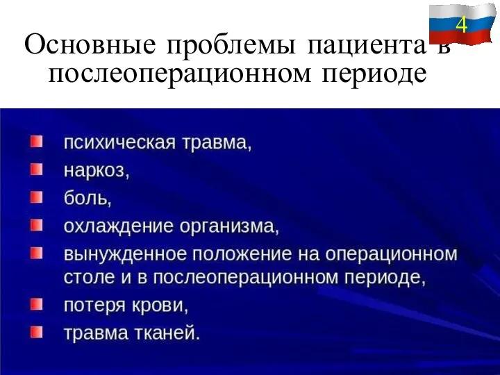 Основные проблемы пациента в послеоперационном периоде