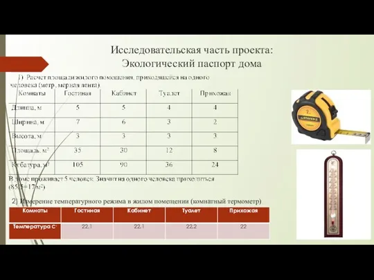 Исследовательская часть проекта: Экологический паспорт дома 2) Измерение температурного режима в жилом помещении (комнатный термометр)