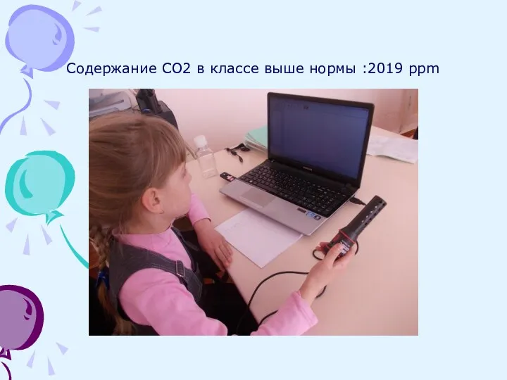 Содержание СО2 в классе выше нормы :2019 ppm