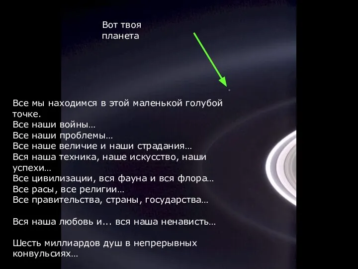 Все мы находимся в этой маленькой голубой точке. Все наши войны… Все