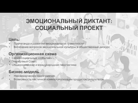 ЭМОЦИОНАЛЬНЫЙ ДИКТАНТ: СОЦИАЛЬНЫЙ ПРОЕКТ Цель: Пропаганда и развитие эмоциональной грамотности Включение вопросов