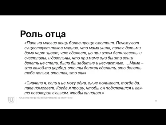 Роль отца Отцовство как фактор воспроизводства маскулинности «Папа на многие вещи более