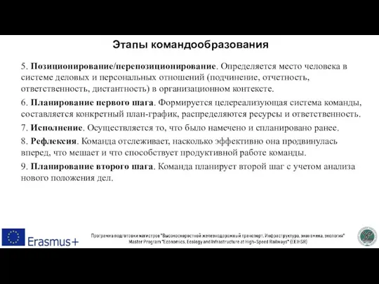 Этапы командообразования 5. Позиционирование/перепозиционирование. Определяется место человека в системе деловых и персональных