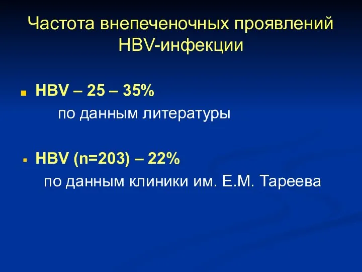 Частота внепеченочных проявлений HBV-инфекции HBV – 25 – 35% по данным литературы