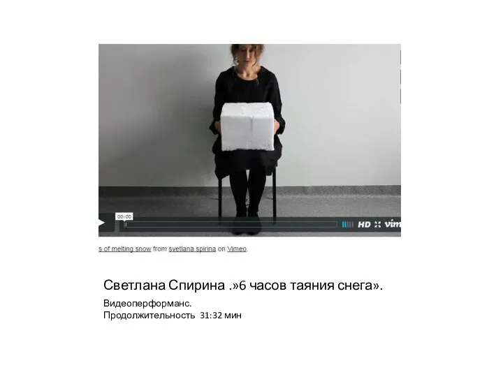 Светлана Спирина .»6 часов таяния снега». Видеоперформанс. Продолжительность 31:32 мин