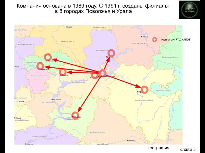 география Компания основана в 1989 году. С 1991 г. созданы филиалы в