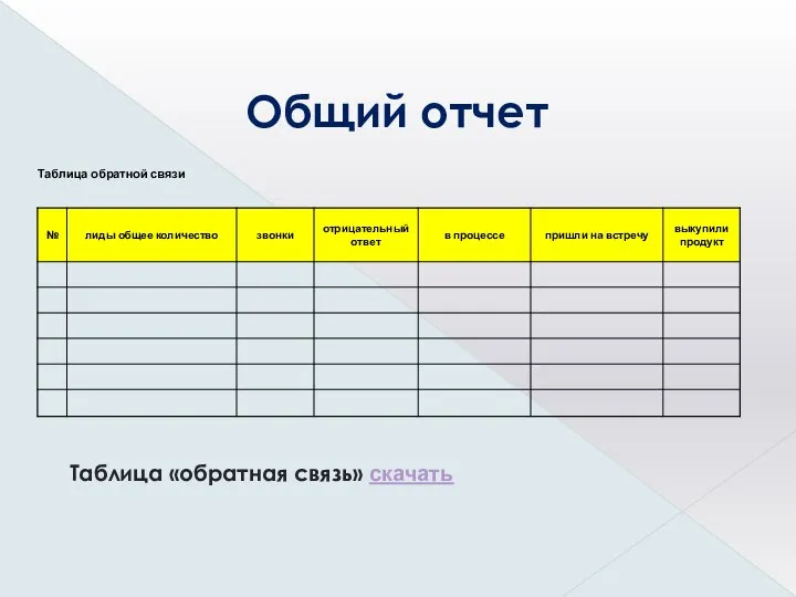 Общий отчет Таблица «обратная связь» скачать