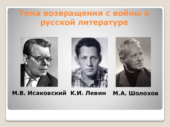 Тема возвращения с войны в русской литературе М.В. Исаковский К.И. Левин М.А. Шолохов