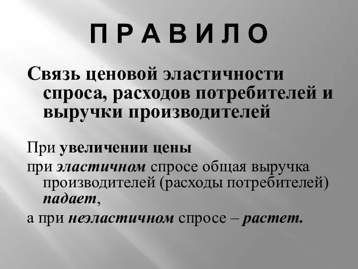 П Р А В И Л О Связь ценовой эластичности спроса, расходов