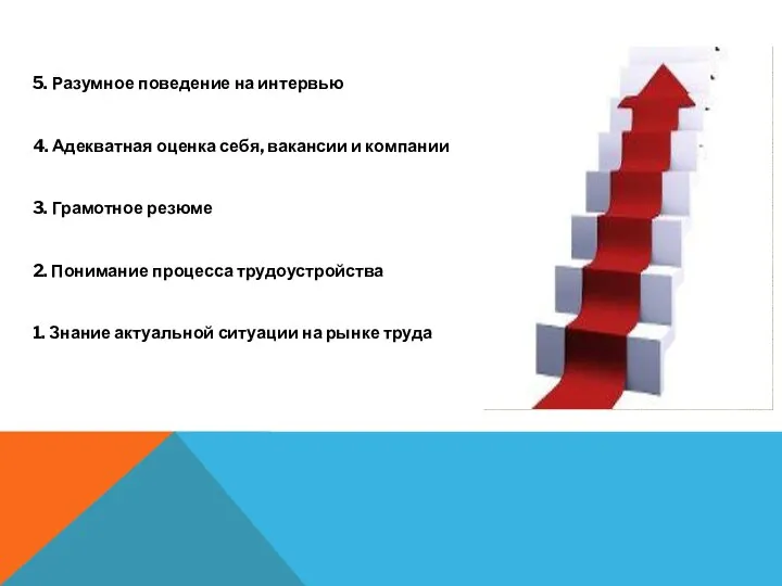 5. Разумное поведение на интервью 4. Адекватная оценка себя, вакансии и компании