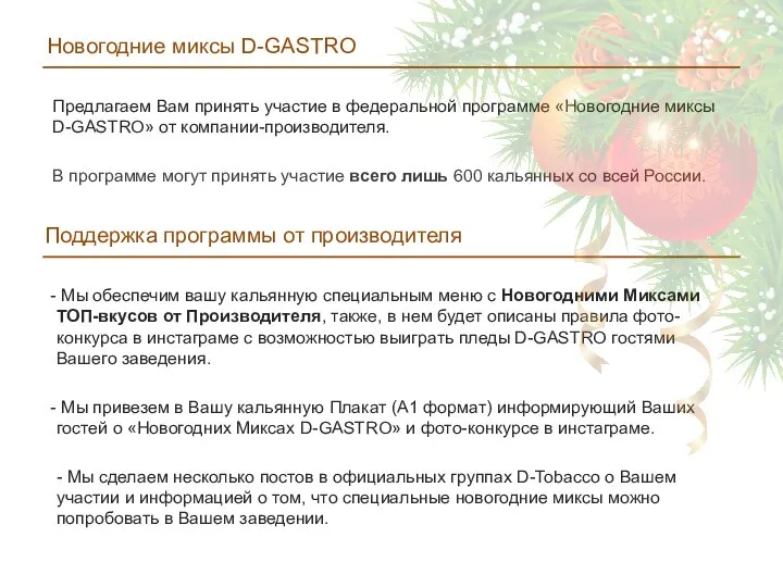 Новогодние миксы D-GASTRO Предлагаем Вам принять участие в федеральной программе «Новогодние миксы