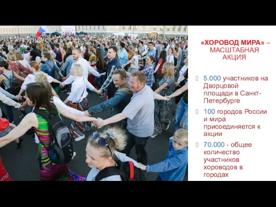 «ХОРОВОД МИРА» – МАСШТАБНАЯ АКЦИЯ 5.000 участников на Дворцовой площади в Санкт-Петербурге