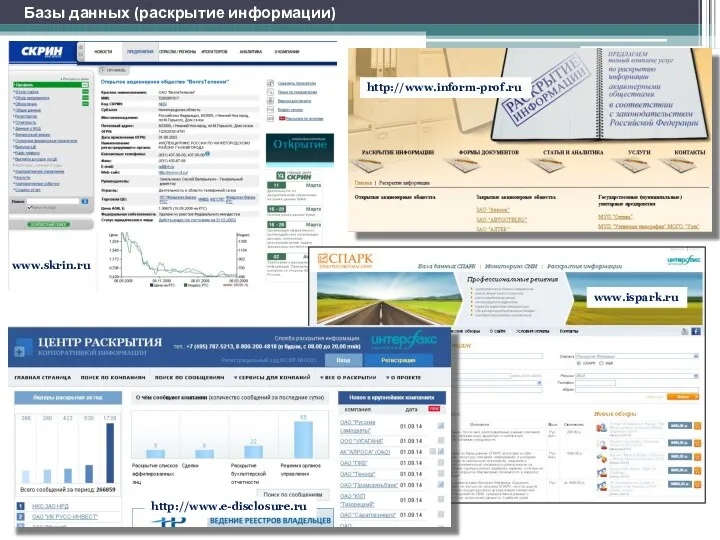 www.skrin.ru http://www.e-disclosure.ru http://www.inform-prof.ru www.ispark.ru Базы данных (раскрытие информации)