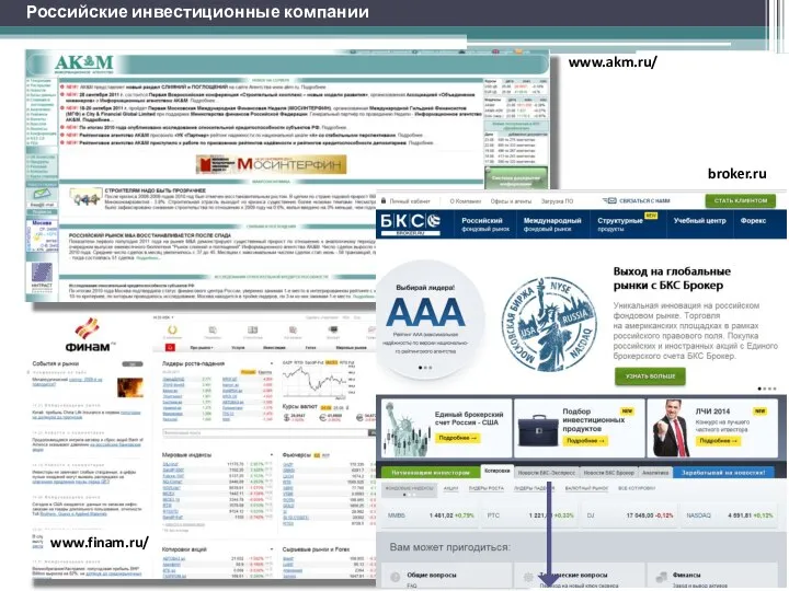 Российские инвестиционные компании www.finam.ru/ broker.ru www.akm.ru/