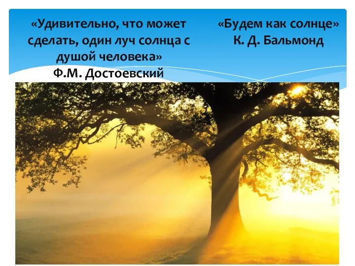 «Удивительно, что может сделать, один луч солнца с душой человека» Ф.М. Достоевский